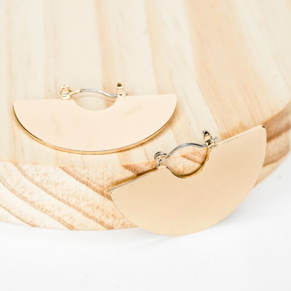 Flat Half Disc Gold Metal Earrings - Picture 4 of 4